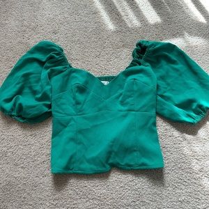 Abercrombie Kelly green puff sleeve corset sweetheart blouse
